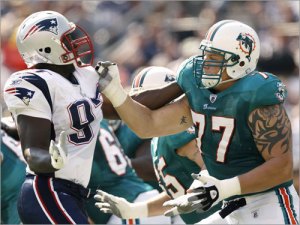 Jake Long vs. the Defensive Line of the Patriots (http://www.sports.wheretobet.com)